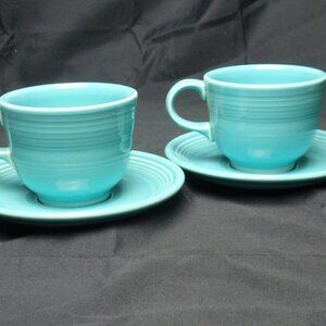 Fiestaware Homer Laughlin Turquoise Blue Set of Two Cups and Saucers